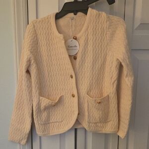 Camelia Women's Beige Wave Knit Cardigan